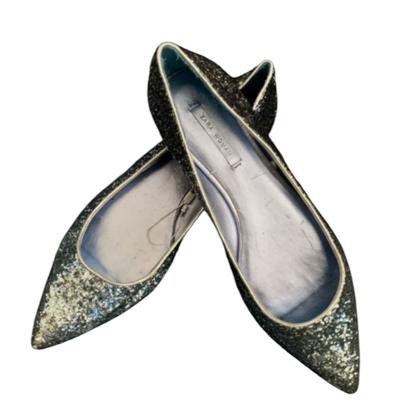 ZARA Blue Flat Glitter Pointy Toe Sparkly Shoes SZ 10 M US EU41 Ladies NEW NWT - Picture 2 of 9
